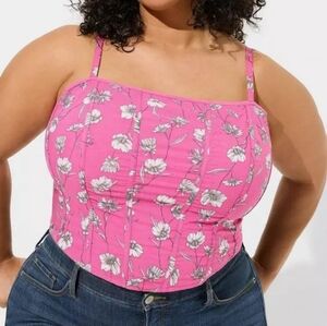 Torrid Pink & Grey Floral Challis Corset Crop Top
